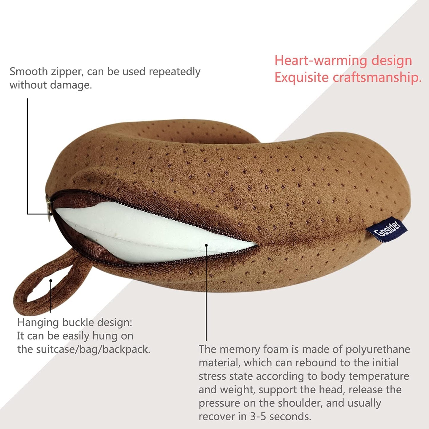 Neck Pillows for Sleeping, Memory Foam Travel Pillow, Pink