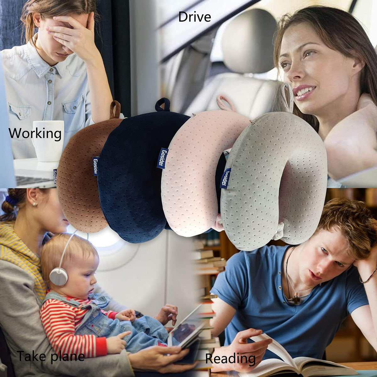 Neck Pillows for Sleeping, Memory Foam Travel Pillow, Pink