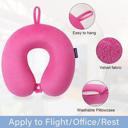 Neck Pillows for Sleeping, Memory Foam Travel Pillow, Pink
