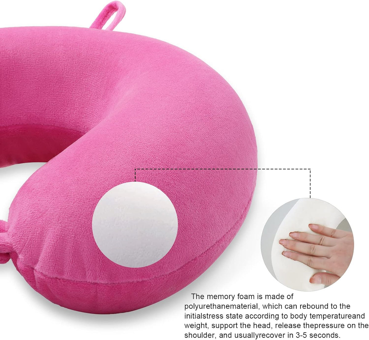 Neck Pillows for Sleeping, Memory Foam Travel Pillow, Pink