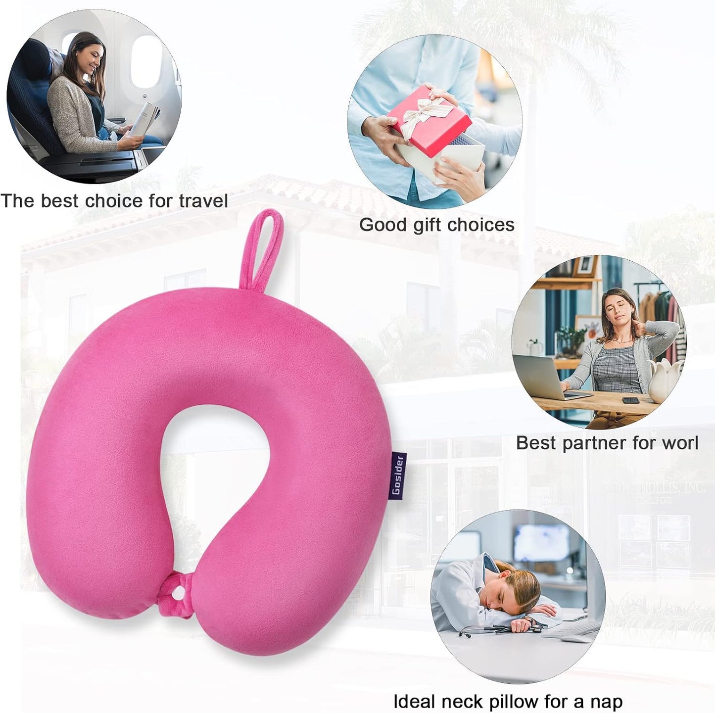 Neck Pillows for Sleeping, Memory Foam Travel Pillow, Pink