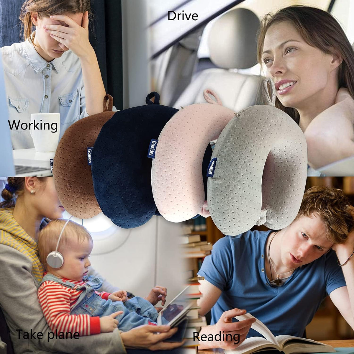 Neck Pillows for Sleeping, Memory Foam Travel Pillow, Pink
