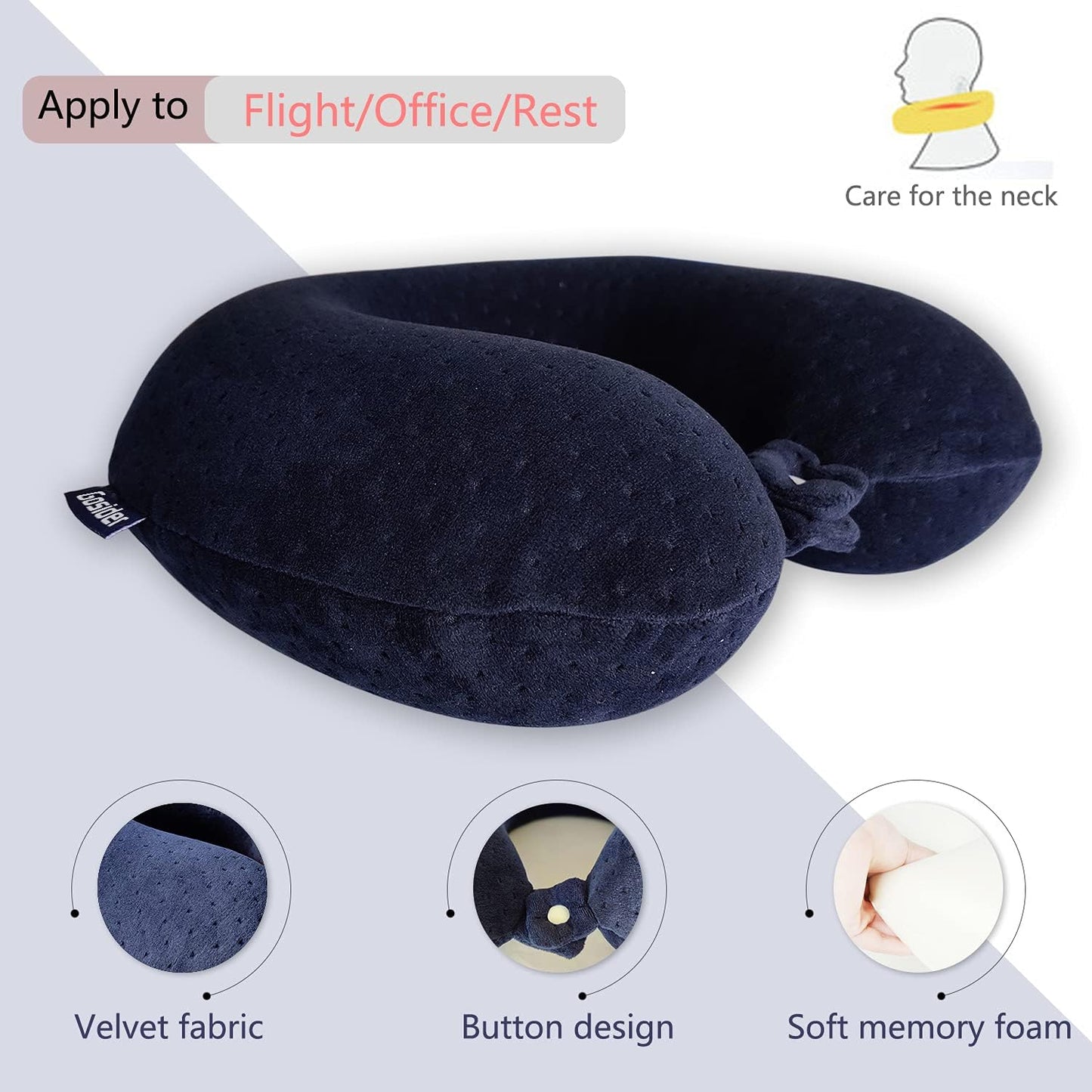 Neck Pillows for Sleeping, Memory Foam Travel Pillow, Pink