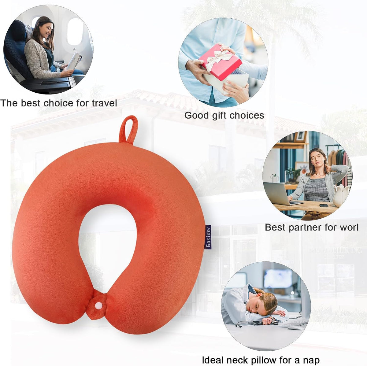 Neck Pillows for Sleeping, Memory Foam Travel Pillow, Pink