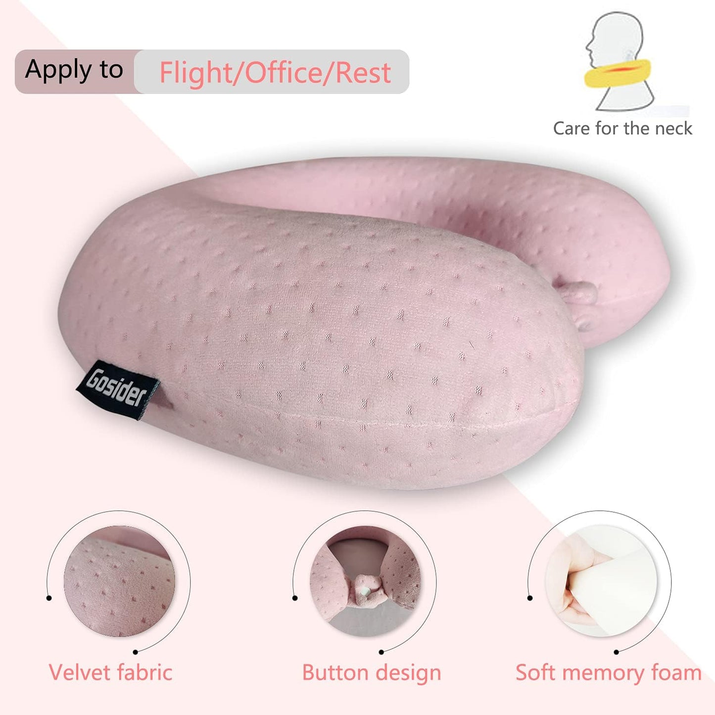 Neck Pillows for Sleeping, Memory Foam Travel Pillow, Pink