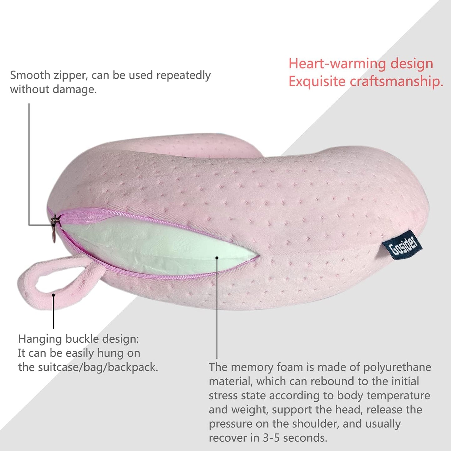 Neck Pillows for Sleeping, Memory Foam Travel Pillow, Pink
