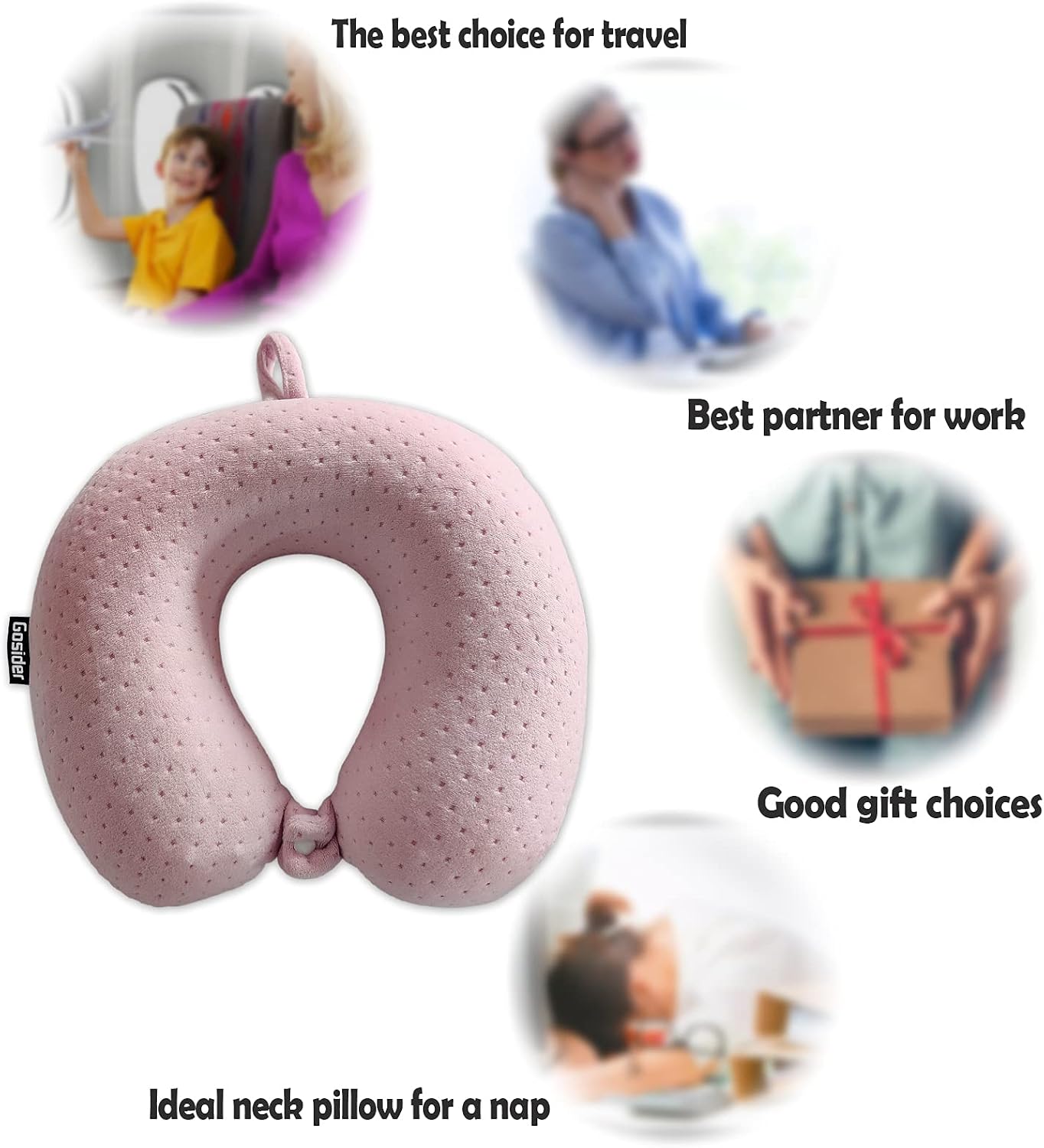Neck Pillows for Sleeping, Memory Foam Travel Pillow, Pink
