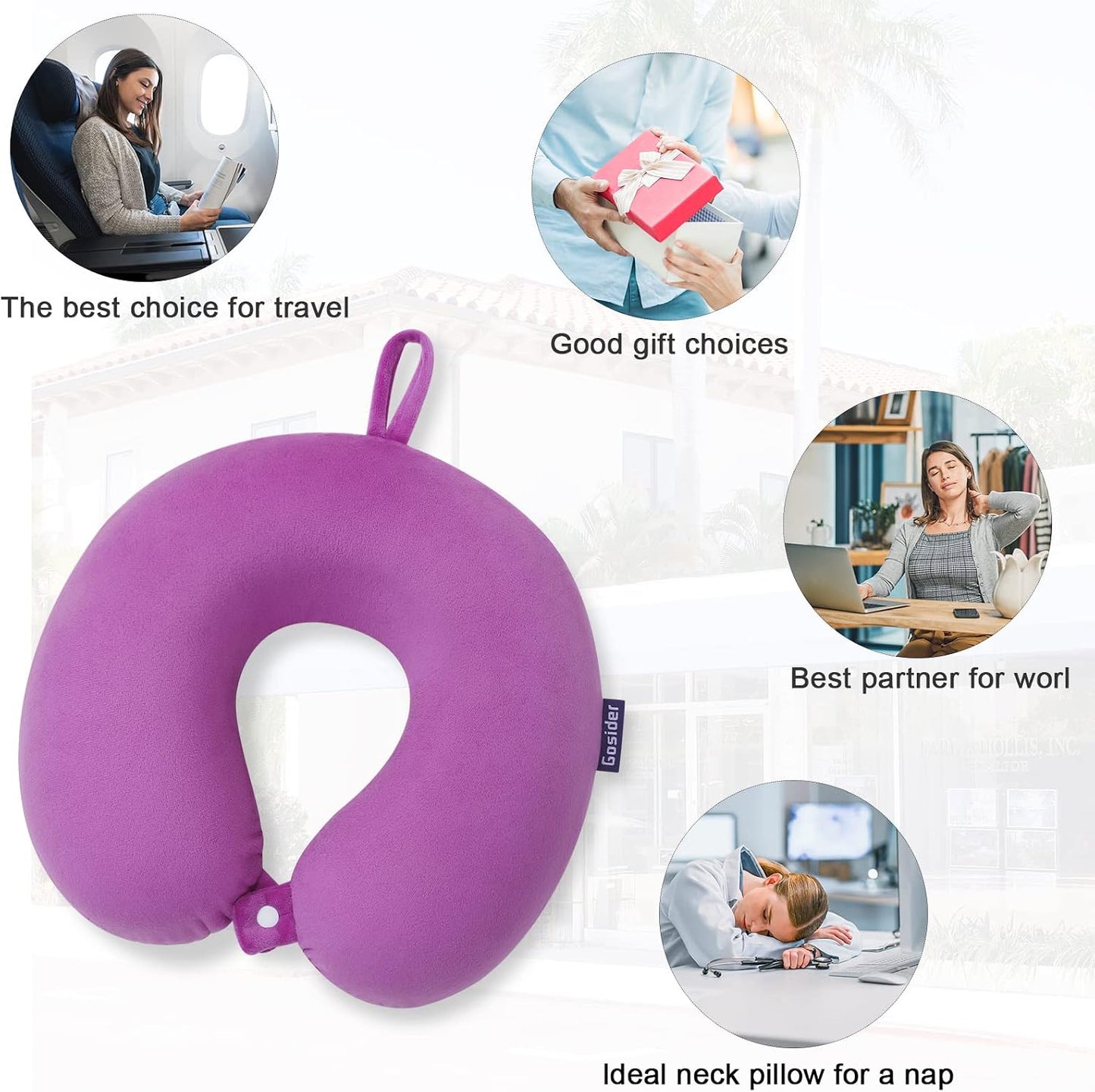 Neck Pillows for Sleeping, Memory Foam Travel Pillow, Pink