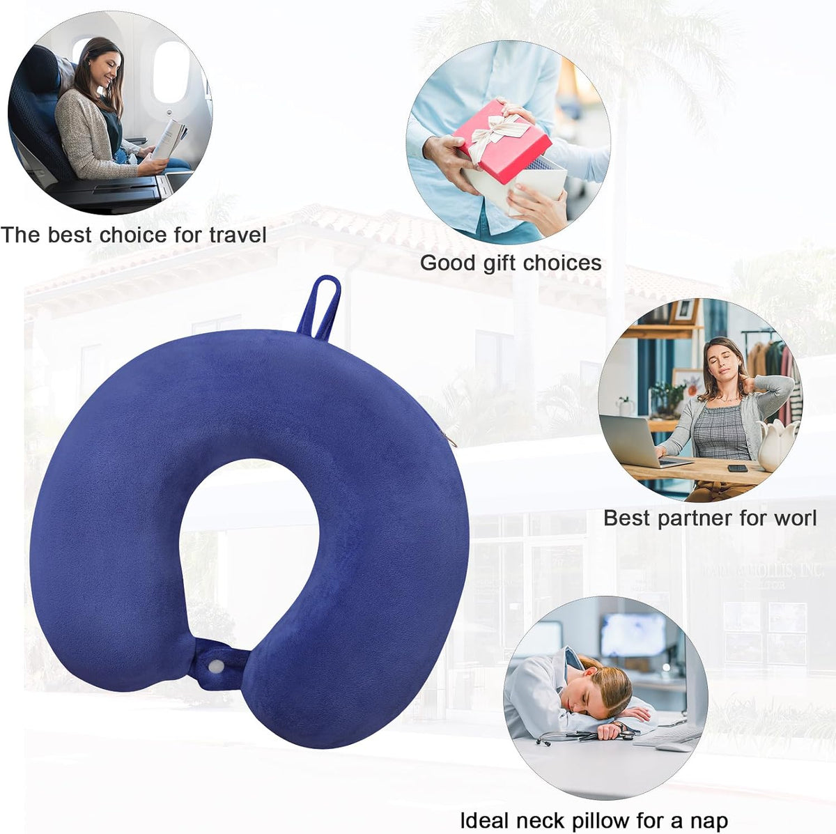 Neck Pillows for Sleeping, Memory Foam Travel Pillow, Pink