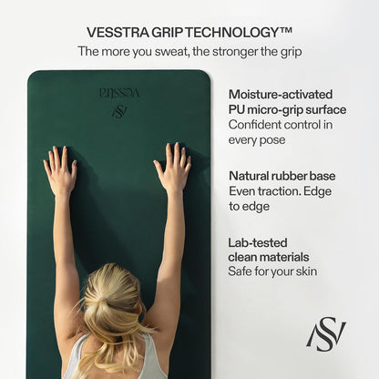 Premium Yoga Mat – Sweat-Activated Non-Slip PU Grip I Natural Rubber Base I 4mm for Yoga, Pilates & Workouts