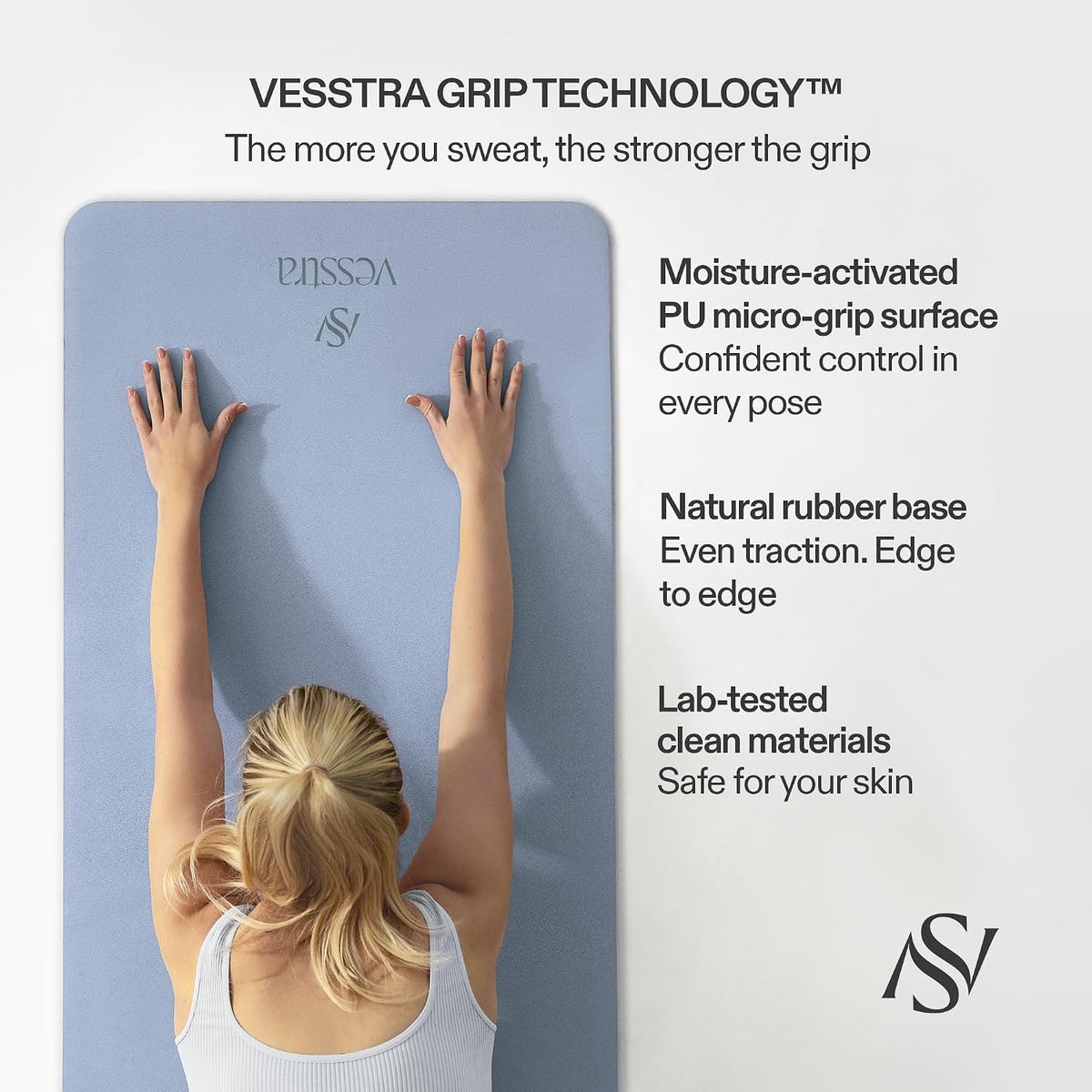 Premium Yoga Mat – Sweat-Activated Non-Slip PU Grip I Natural Rubber Base I 4mm for Yoga, Pilates & Workouts
