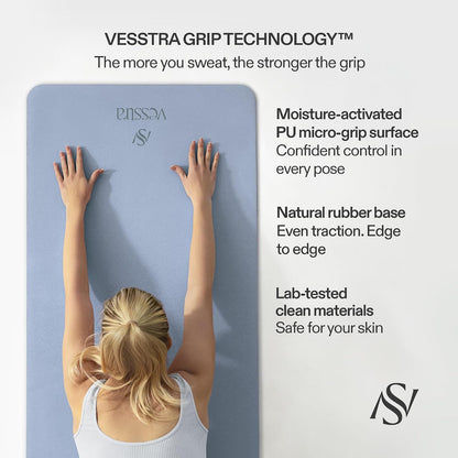 Premium Yoga Mat – Sweat-Activated Non-Slip PU Grip I Natural Rubber Base I 4mm for Yoga, Pilates & Workouts
