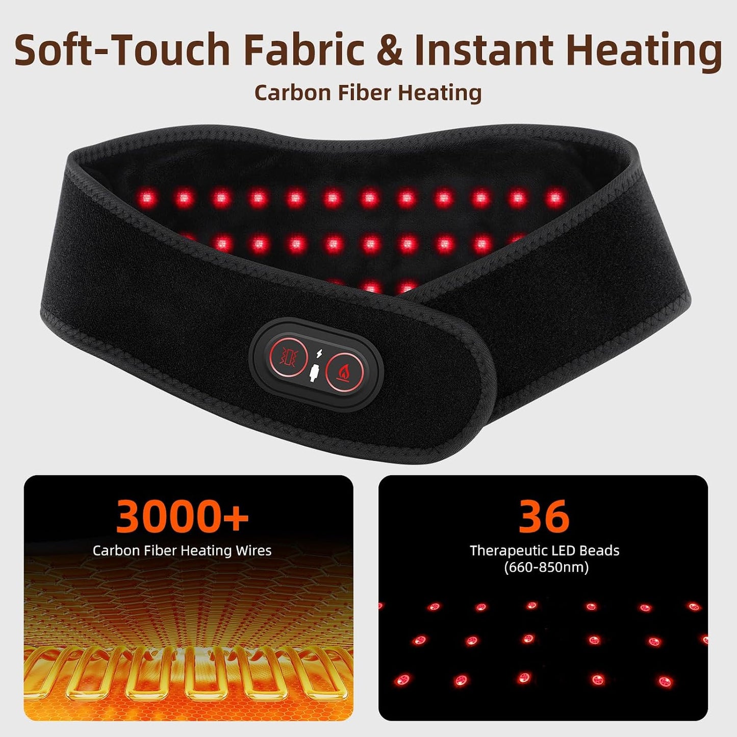 Cordless Neck Heating Pad for Pain, Neck Massager with 660nm 850nm Red Light, Heated Neck Wrap with 3000mAh Rechargeable, 3 Levels Heat & Massage, Black