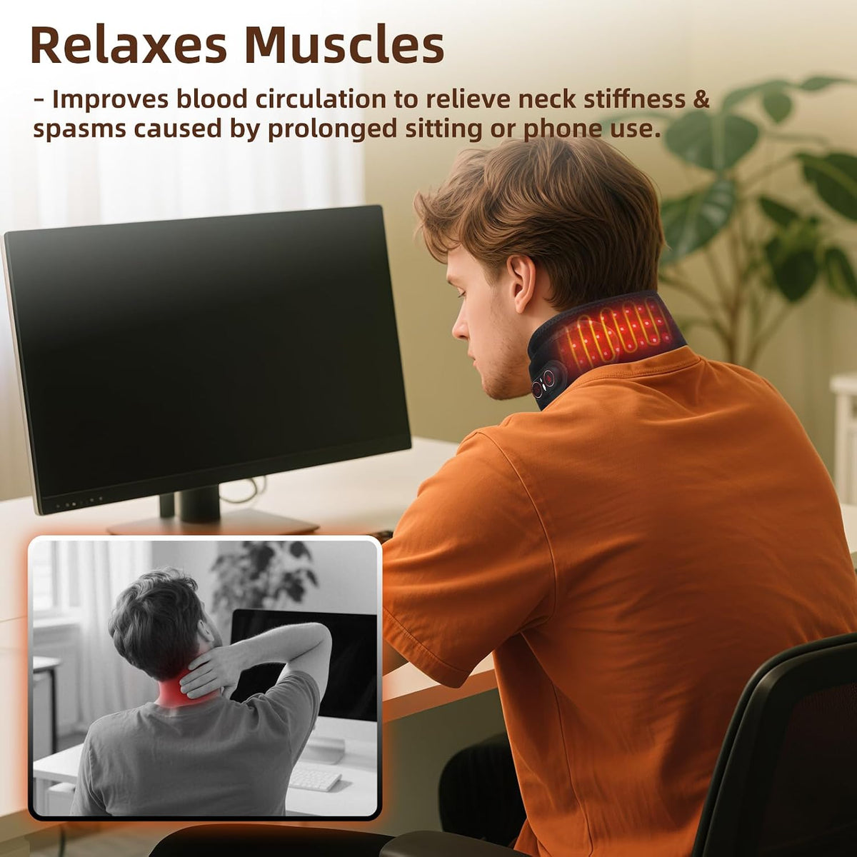 Cordless Neck Heating Pad for Pain, Neck Massager with 660nm 850nm Red Light, Heated Neck Wrap with 3000mAh Rechargeable, 3 Levels Heat & Massage, Black