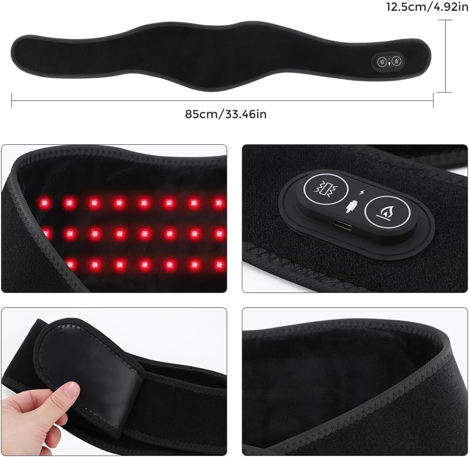 Cordless Neck Heating Pad for Pain, Neck Massager with 660nm 850nm Red Light, Heated Neck Wrap with 3000mAh Rechargeable, 3 Levels Heat & Massage, Black