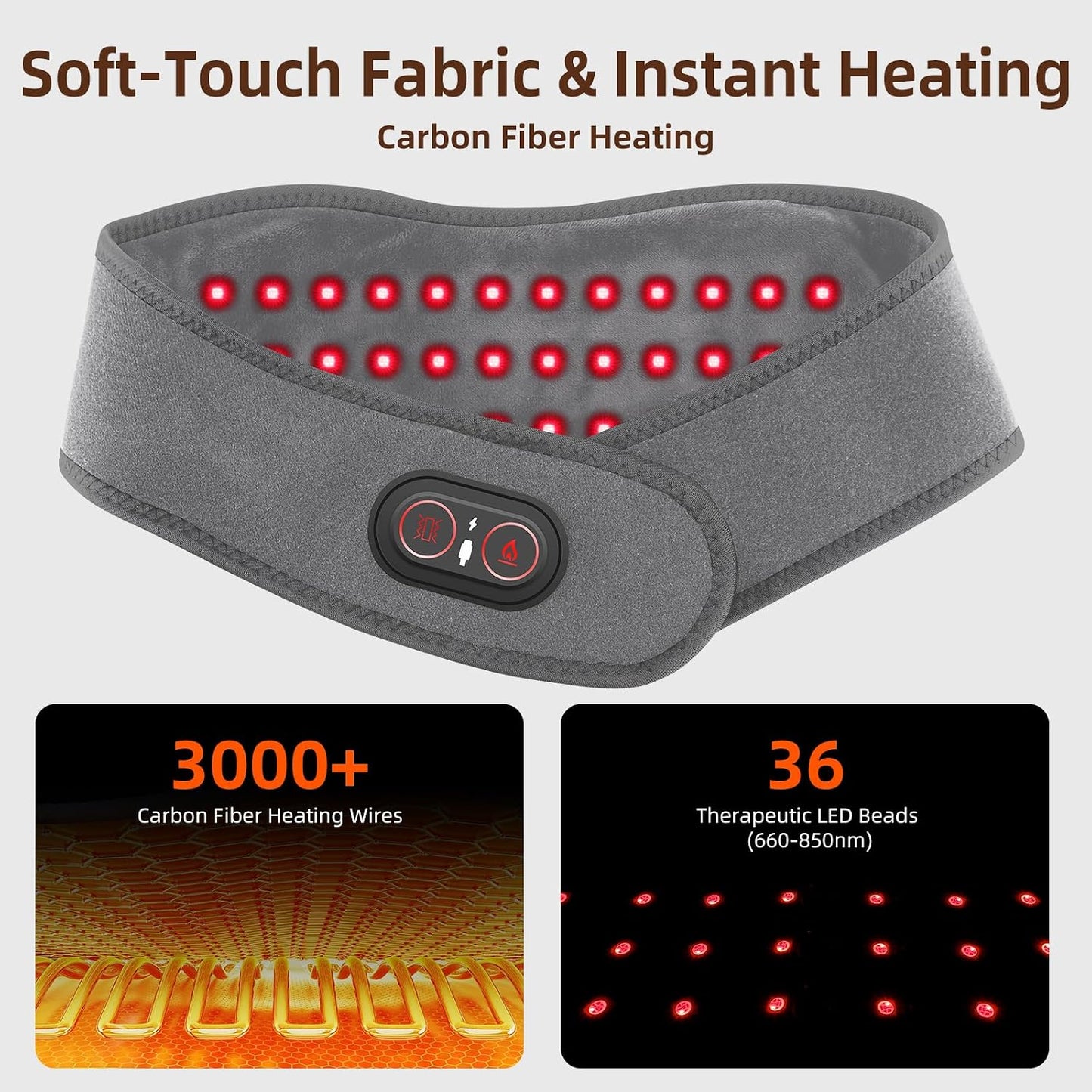 Cordless Neck Heating Pad for Pain, Neck Massager with 660nm 850nm Red Light, Heated Neck Wrap with 3000mAh Rechargeable, 3 Levels Heat & Massage, Black