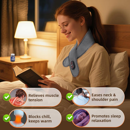 Cordless Neck Heating Pad for Pain, Neck Massager with 660nm 850nm Red Light, Heated Neck Wrap with 3000mAh Rechargeable, 3 Levels Heat & Massage, Black