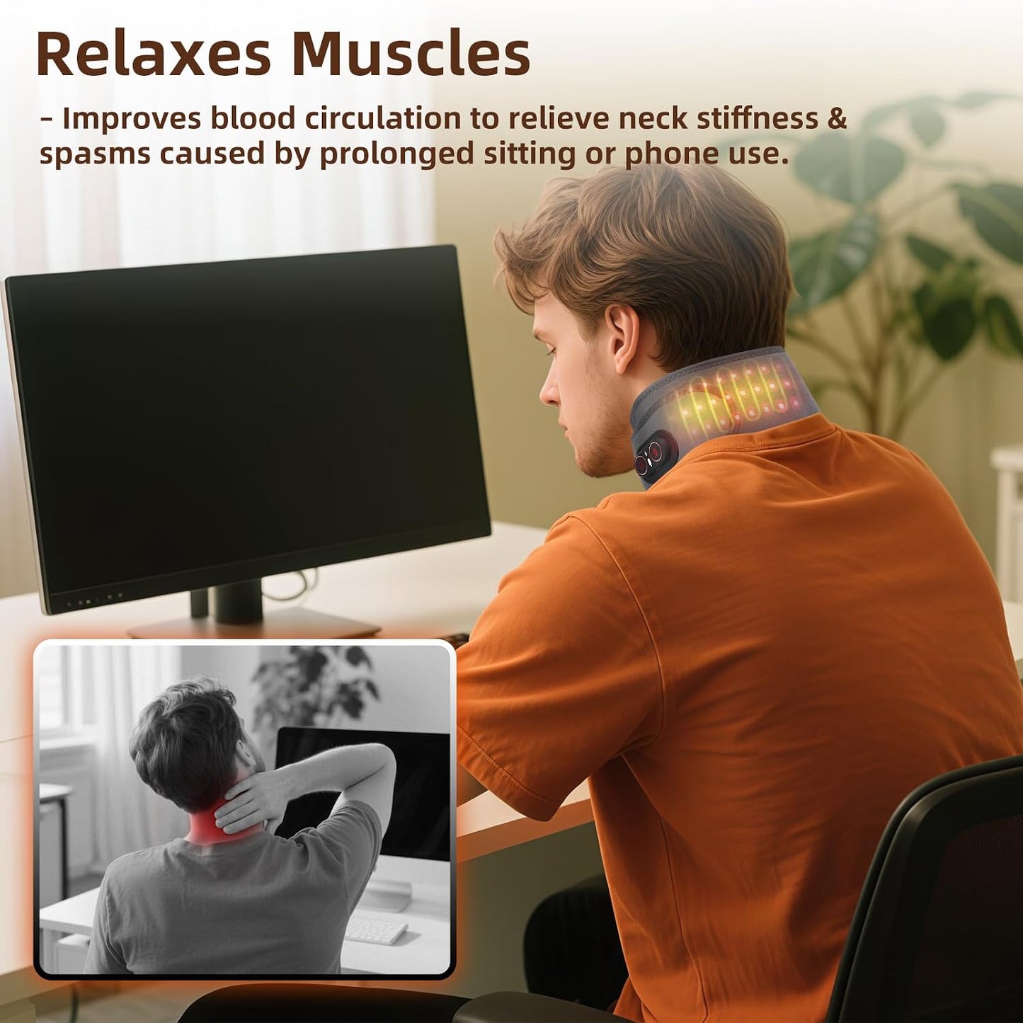Cordless Neck Heating Pad for Pain, Neck Massager with 660nm 850nm Red Light, Heated Neck Wrap with 3000mAh Rechargeable, 3 Levels Heat & Massage, Black