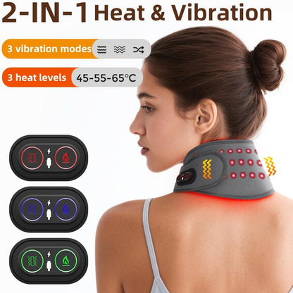 Cordless Neck Heating Pad for Pain, Neck Massager with 660nm 850nm Red Light, Heated Neck Wrap with 3000mAh Rechargeable, 3 Levels Heat & Massage, Black