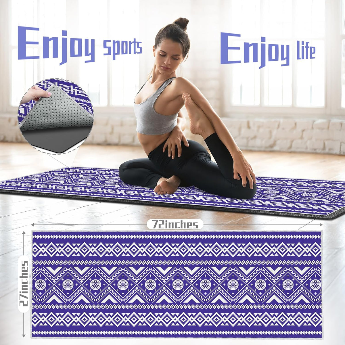 Yoga Towel,Absorbent Yoga Mat Towel for Hot Yoga Non Slip,Stylish Prints,Ideal for Workouts,Hot Yoga,Bikram,Pilates Equipment,72 x 27 in,Gradient Mandala