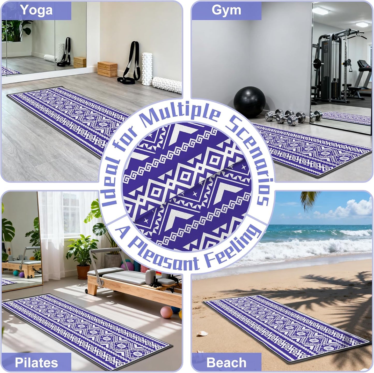 Yoga Towel,Absorbent Yoga Mat Towel for Hot Yoga Non Slip,Stylish Prints,Ideal for Workouts,Hot Yoga,Bikram,Pilates Equipment,72 x 27 in,Gradient Mandala