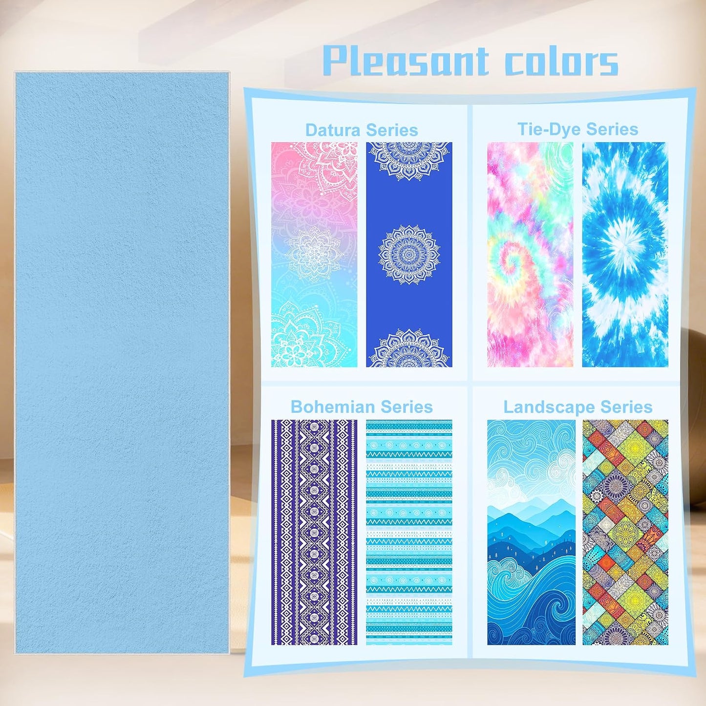 Yoga Towel,Absorbent Yoga Mat Towel for Hot Yoga Non Slip,Stylish Prints,Ideal for Workouts,Hot Yoga,Bikram,Pilates Equipment,72 x 27 in,Gradient Mandala