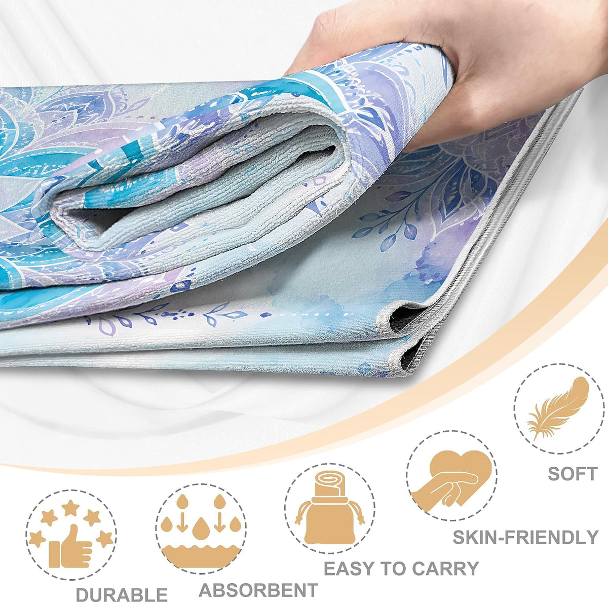 Yoga Towel,Absorbent Yoga Mat Towel for Hot Yoga Non Slip,Stylish Prints,Ideal for Workouts,Hot Yoga,Bikram,Pilates Equipment,72 x 27 in,Gradient Mandala