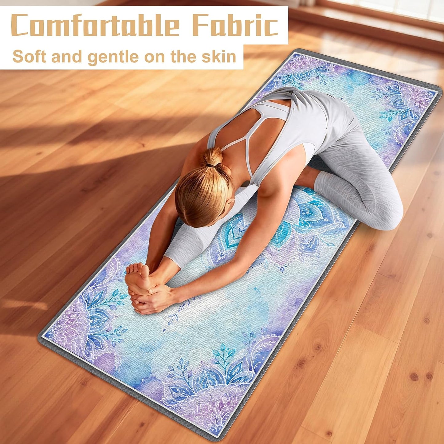 Yoga Towel,Absorbent Yoga Mat Towel for Hot Yoga Non Slip,Stylish Prints,Ideal for Workouts,Hot Yoga,Bikram,Pilates Equipment,72 x 27 in,Gradient Mandala