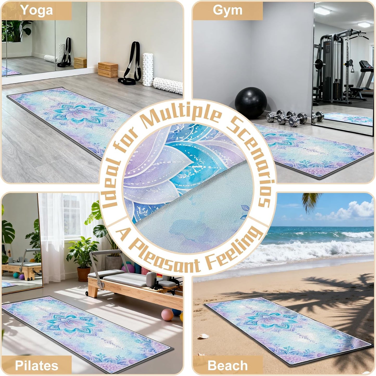 Yoga Towel,Absorbent Yoga Mat Towel for Hot Yoga Non Slip,Stylish Prints,Ideal for Workouts,Hot Yoga,Bikram,Pilates Equipment,72 x 27 in,Gradient Mandala