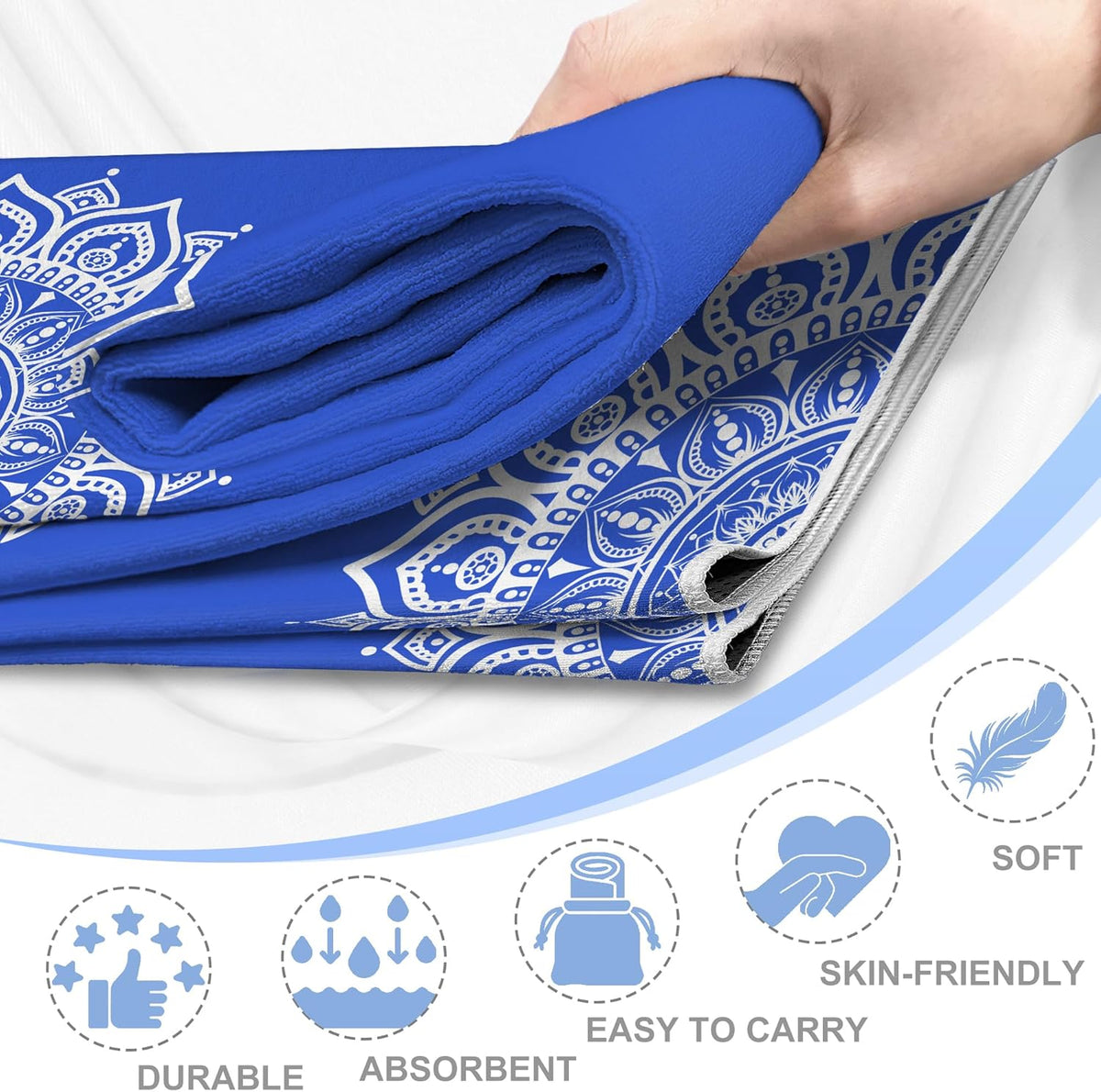 Yoga Towel,Absorbent Yoga Mat Towel for Hot Yoga Non Slip,Stylish Prints,Ideal for Workouts,Hot Yoga,Bikram,Pilates Equipment,72 x 27 in,Gradient Mandala