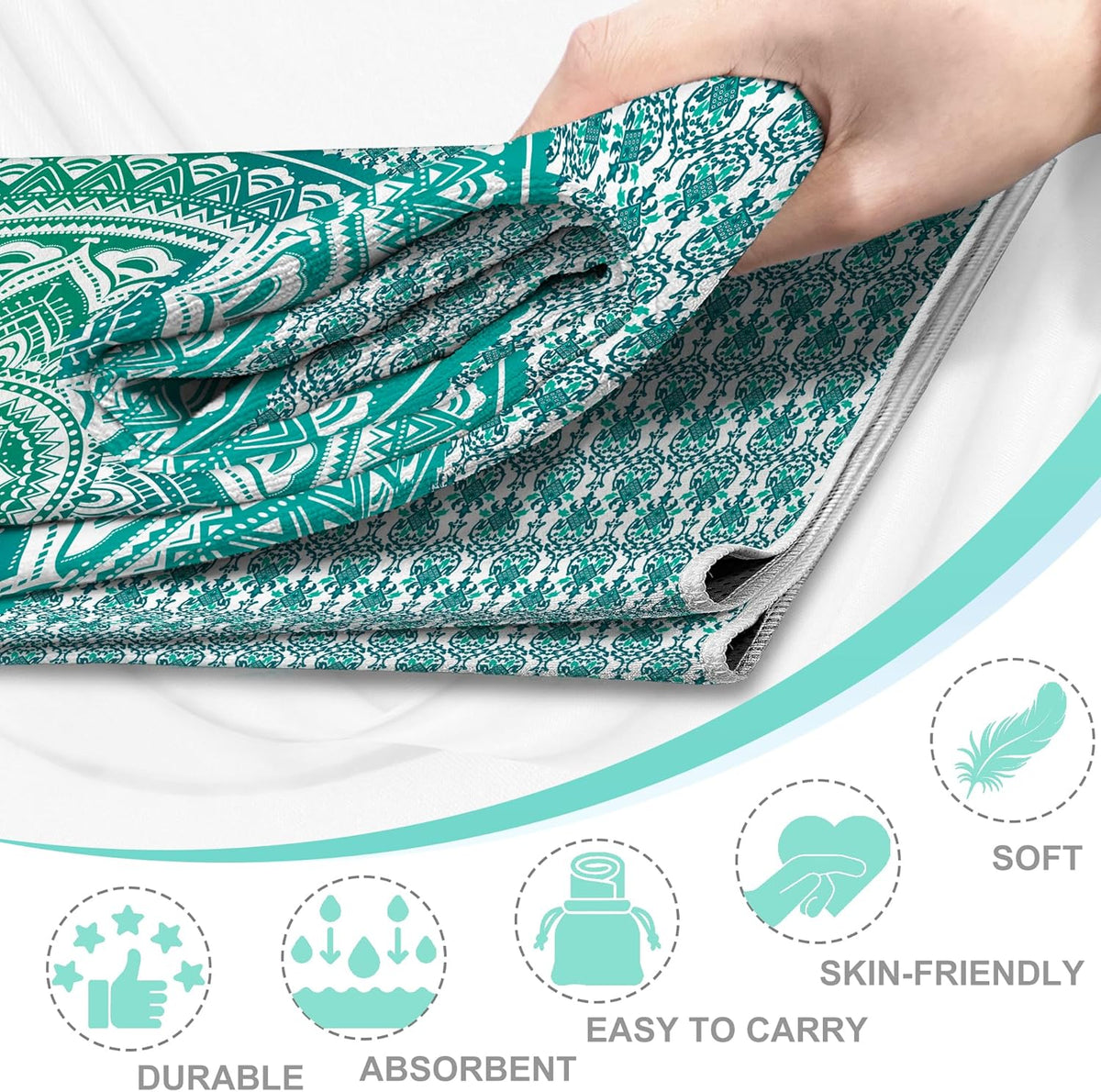 Yoga Towel,Absorbent Yoga Mat Towel for Hot Yoga Non Slip,Stylish Prints,Ideal for Workouts,Hot Yoga,Bikram,Pilates Equipment,72 x 27 in,Gradient Mandala