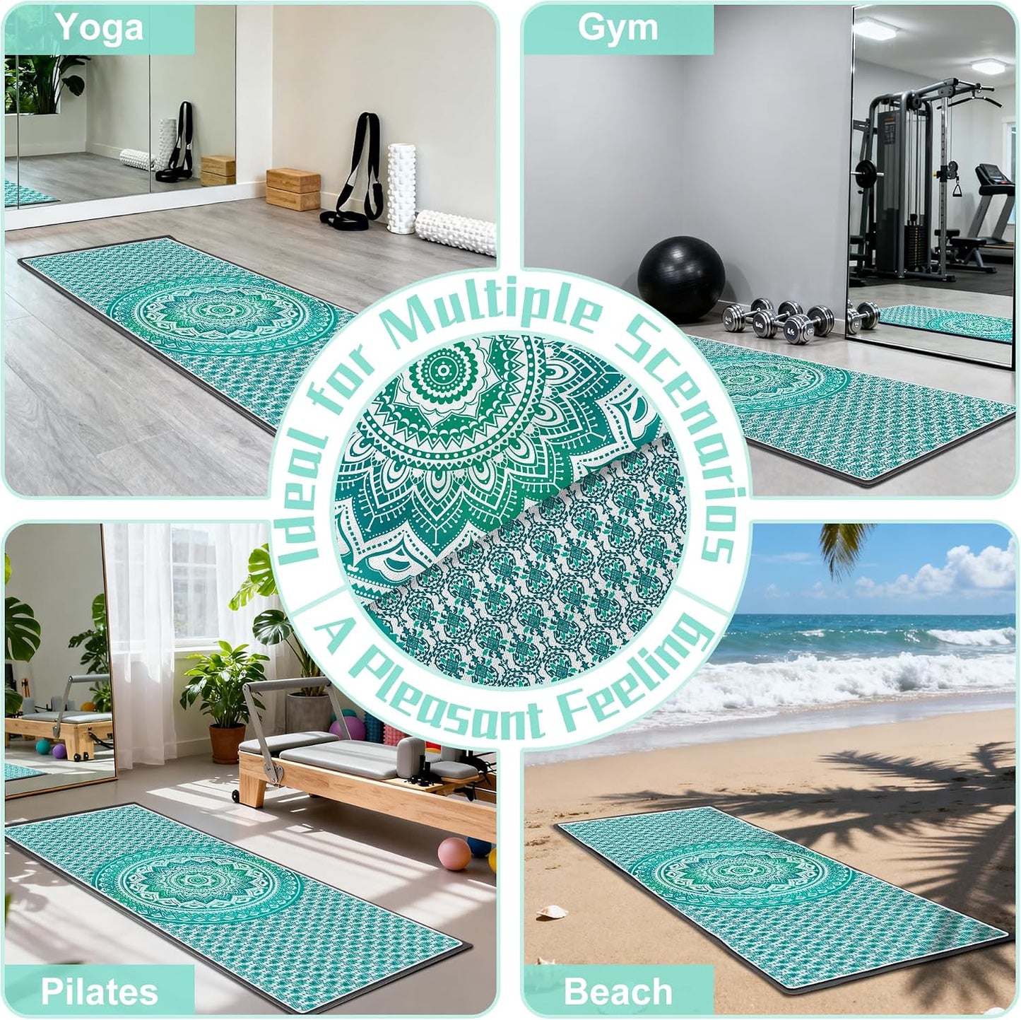 Yoga Towel,Absorbent Yoga Mat Towel for Hot Yoga Non Slip,Stylish Prints,Ideal for Workouts,Hot Yoga,Bikram,Pilates Equipment,72 x 27 in,Gradient Mandala