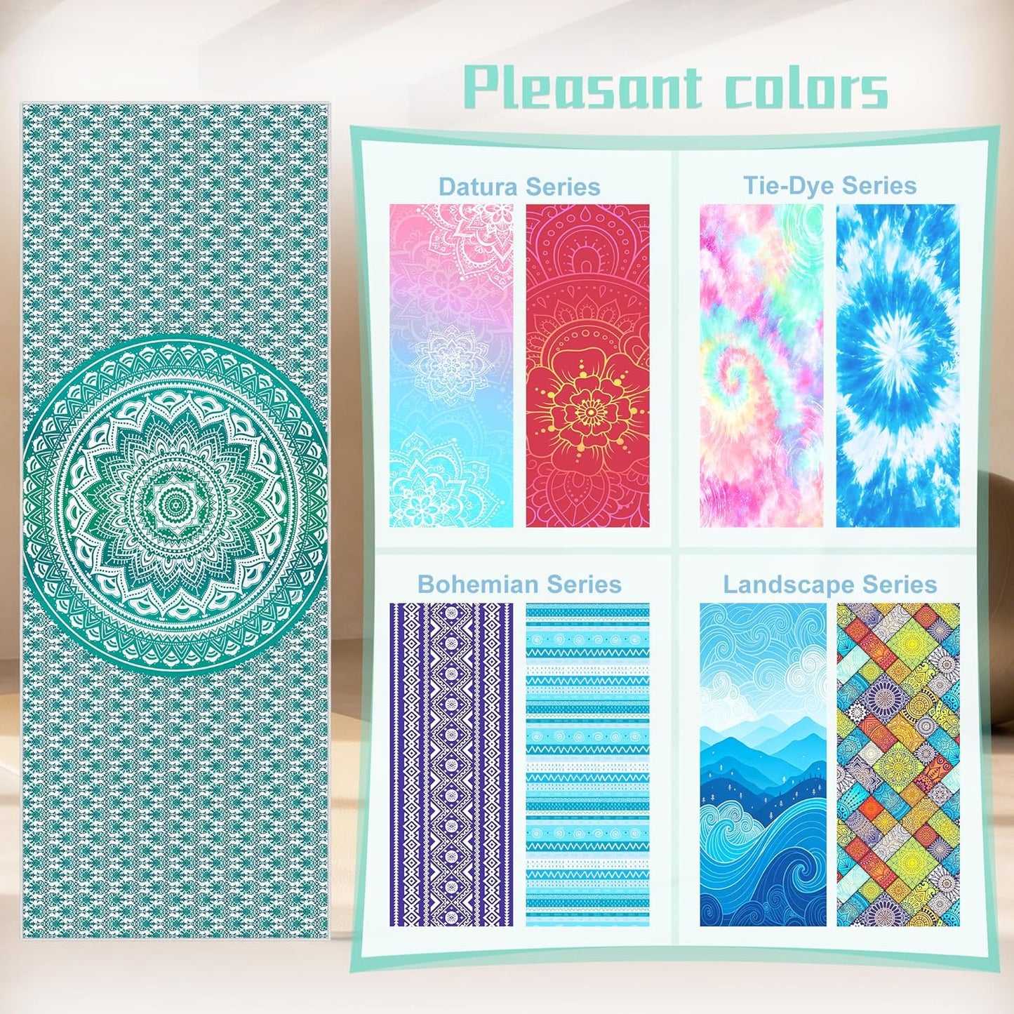 Yoga Towel,Absorbent Yoga Mat Towel for Hot Yoga Non Slip,Stylish Prints,Ideal for Workouts,Hot Yoga,Bikram,Pilates Equipment,72 x 27 in,Gradient Mandala