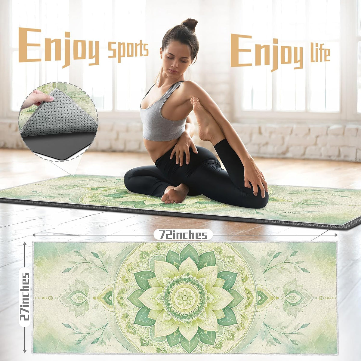Yoga Towel,Absorbent Yoga Mat Towel for Hot Yoga Non Slip,Stylish Prints,Ideal for Workouts,Hot Yoga,Bikram,Pilates Equipment,72 x 27 in,Gradient Mandala