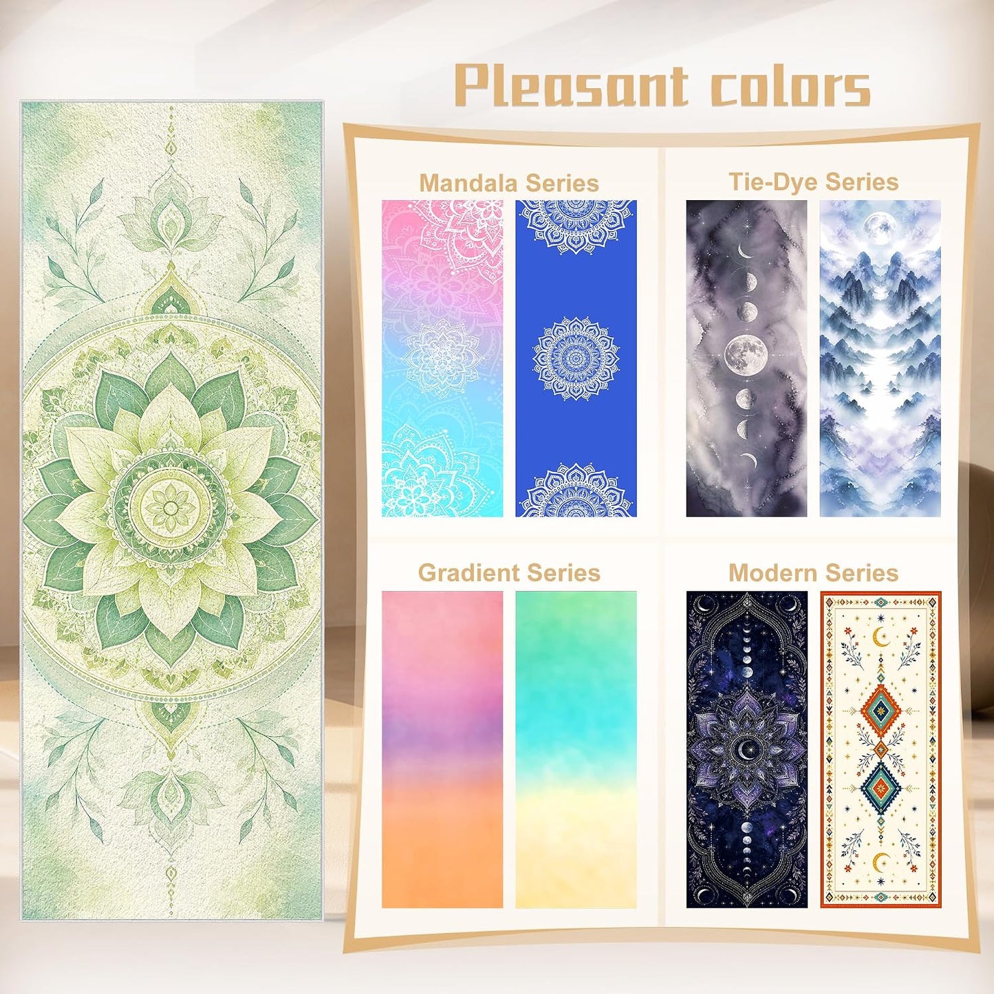 Yoga Towel,Absorbent Yoga Mat Towel for Hot Yoga Non Slip,Stylish Prints,Ideal for Workouts,Hot Yoga,Bikram,Pilates Equipment,72 x 27 in,Gradient Mandala