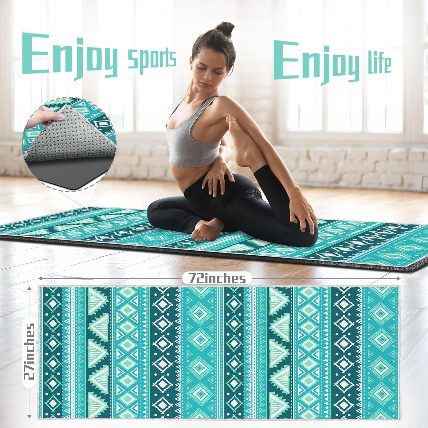 Yoga Towel,Absorbent Yoga Mat Towel for Hot Yoga Non Slip,Stylish Prints,Ideal for Workouts,Hot Yoga,Bikram,Pilates Equipment,72 x 27 in,Gradient Mandala