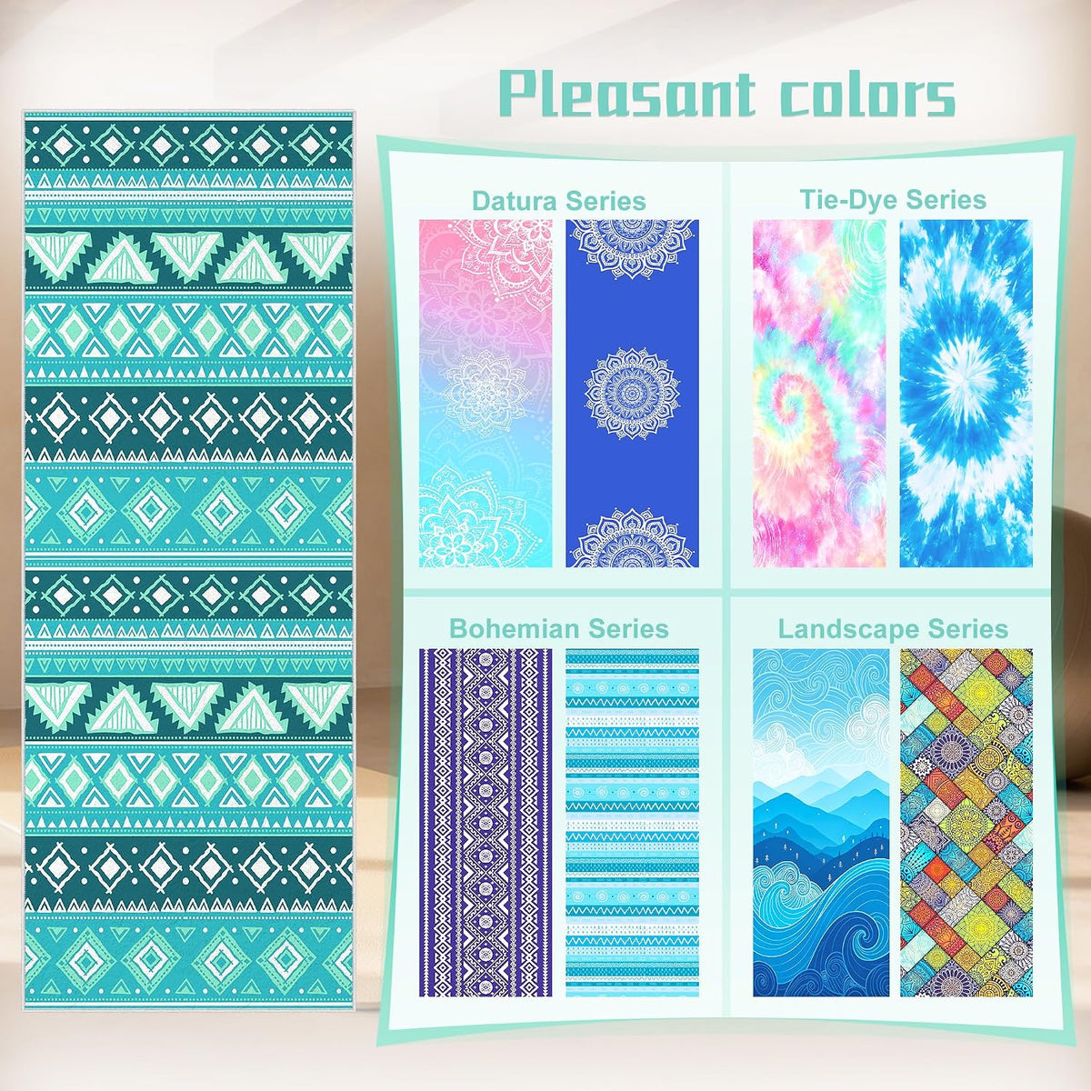 Yoga Towel,Absorbent Yoga Mat Towel for Hot Yoga Non Slip,Stylish Prints,Ideal for Workouts,Hot Yoga,Bikram,Pilates Equipment,72 x 27 in,Gradient Mandala