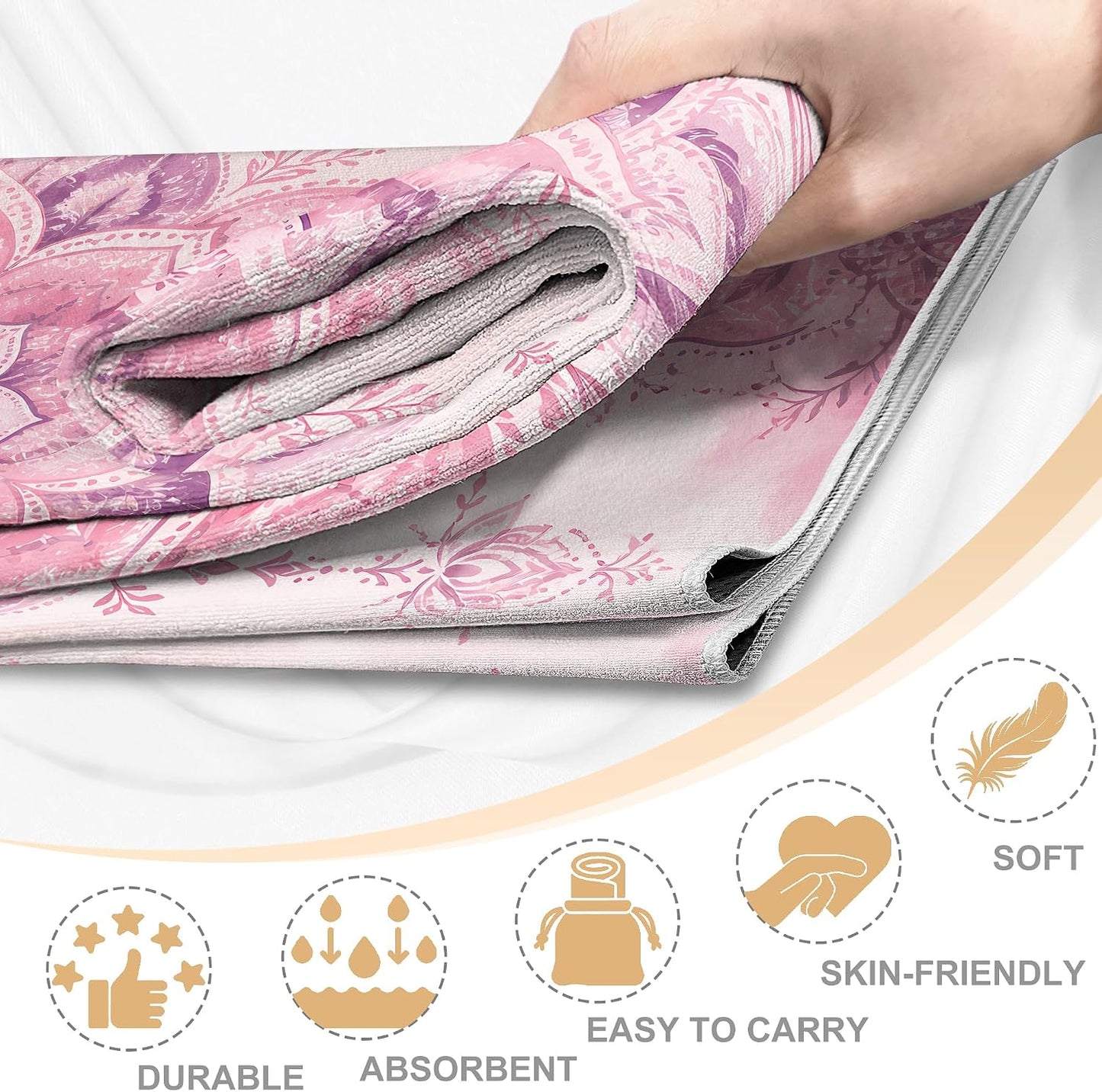 Yoga Towel,Absorbent Yoga Mat Towel for Hot Yoga Non Slip,Stylish Prints,Ideal for Workouts,Hot Yoga,Bikram,Pilates Equipment,72 x 27 in,Gradient Mandala