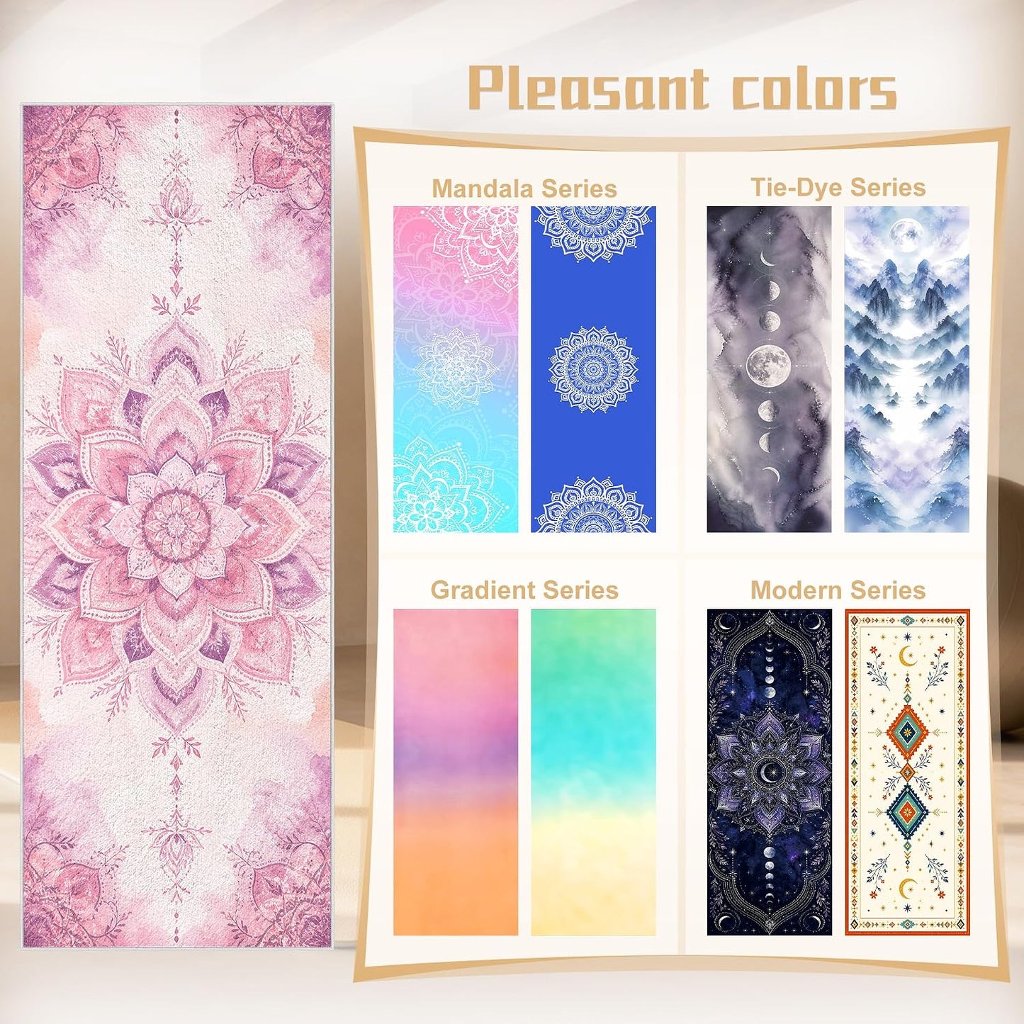 Yoga Towel,Absorbent Yoga Mat Towel for Hot Yoga Non Slip,Stylish Prints,Ideal for Workouts,Hot Yoga,Bikram,Pilates Equipment,72 x 27 in,Gradient Mandala