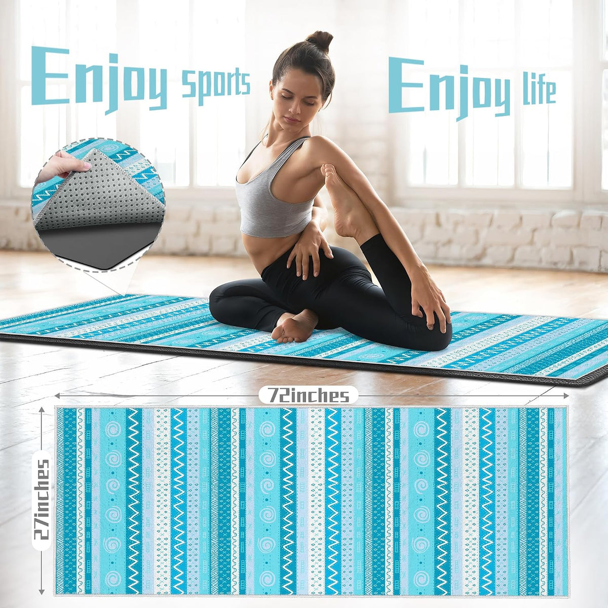 Yoga Towel,Absorbent Yoga Mat Towel for Hot Yoga Non Slip,Stylish Prints,Ideal for Workouts,Hot Yoga,Bikram,Pilates Equipment,72 x 27 in,Gradient Mandala