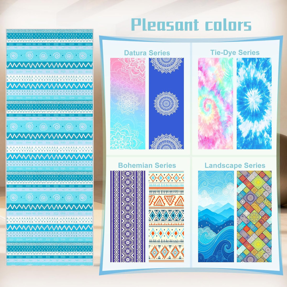 Yoga Towel,Absorbent Yoga Mat Towel for Hot Yoga Non Slip,Stylish Prints,Ideal for Workouts,Hot Yoga,Bikram,Pilates Equipment,72 x 27 in,Gradient Mandala