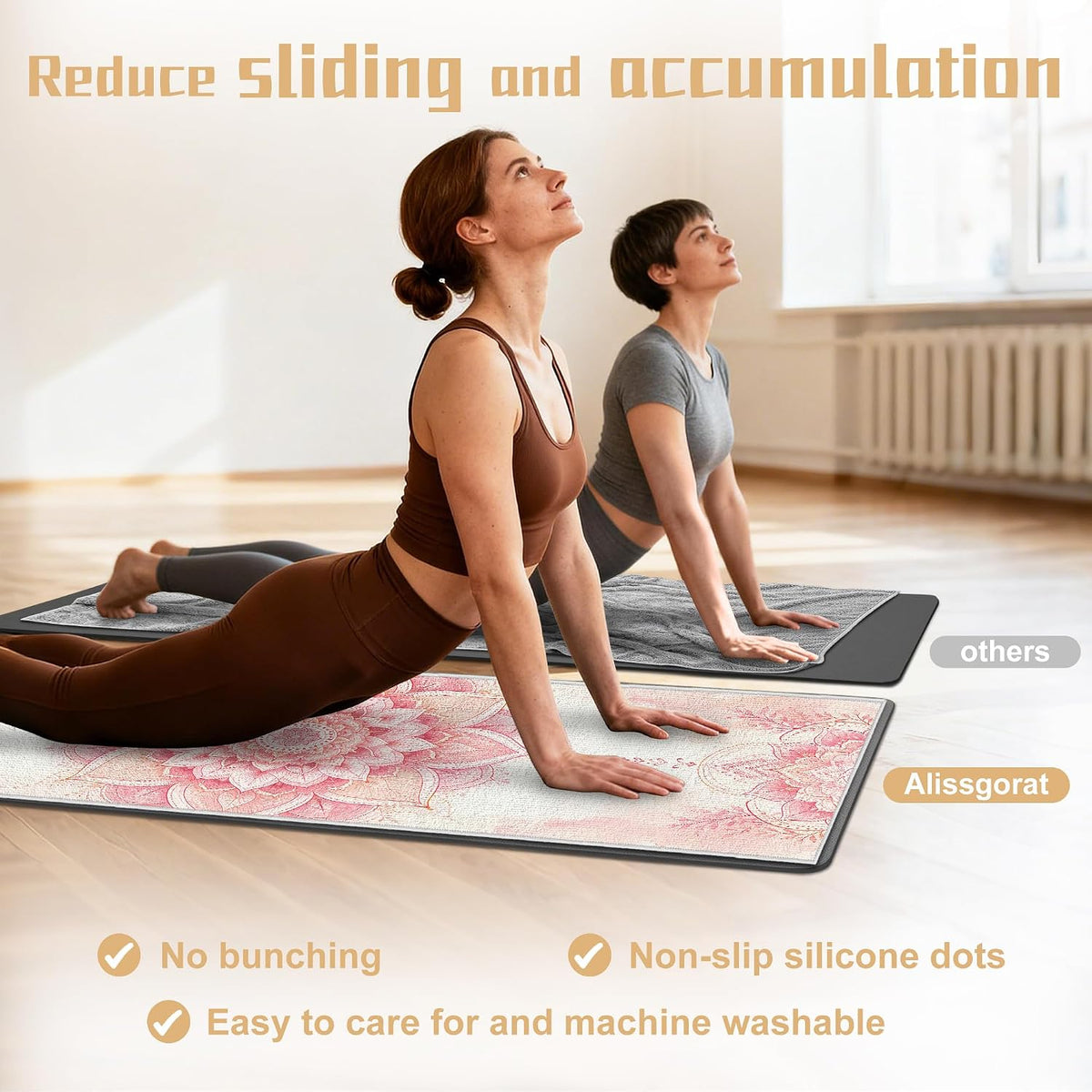 Yoga Towel,Absorbent Yoga Mat Towel for Hot Yoga Non Slip,Stylish Prints,Ideal for Workouts,Hot Yoga,Bikram,Pilates Equipment,72 x 27 in,Gradient Mandala