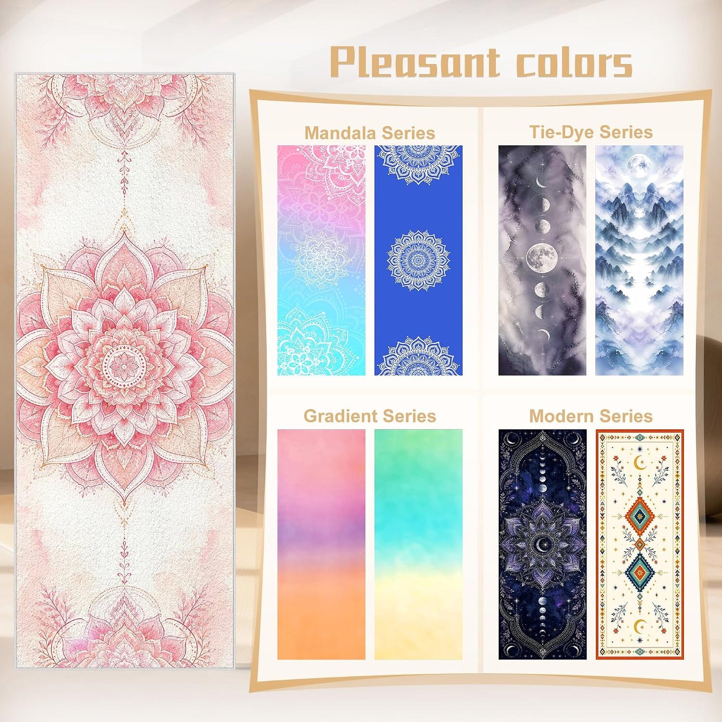 Yoga Towel,Absorbent Yoga Mat Towel for Hot Yoga Non Slip,Stylish Prints,Ideal for Workouts,Hot Yoga,Bikram,Pilates Equipment,72 x 27 in,Gradient Mandala