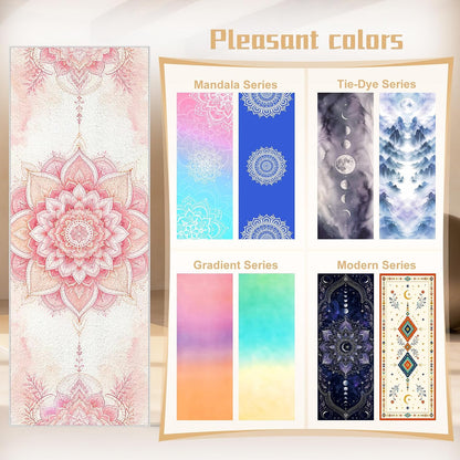 Yoga Towel,Absorbent Yoga Mat Towel for Hot Yoga Non Slip,Stylish Prints,Ideal for Workouts,Hot Yoga,Bikram,Pilates Equipment,72 x 27 in,Gradient Mandala