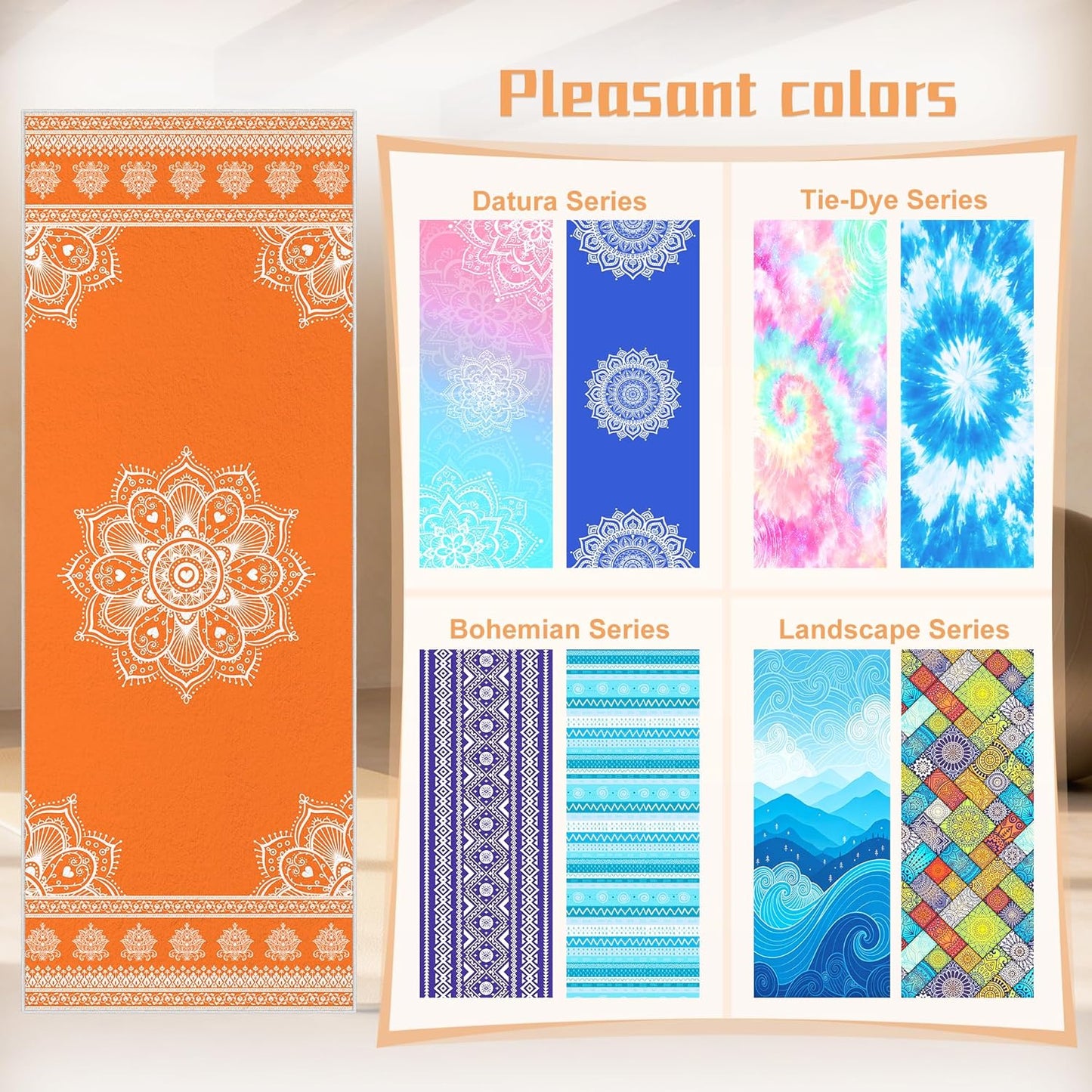 Yoga Towel,Absorbent Yoga Mat Towel for Hot Yoga Non Slip,Stylish Prints,Ideal for Workouts,Hot Yoga,Bikram,Pilates Equipment,72 x 27 in,Gradient Mandala