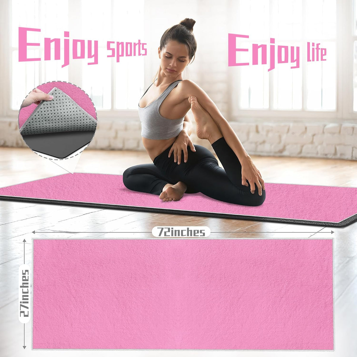 Yoga Towel,Absorbent Yoga Mat Towel for Hot Yoga Non Slip,Stylish Prints,Ideal for Workouts,Hot Yoga,Bikram,Pilates Equipment,72 x 27 in,Gradient Mandala