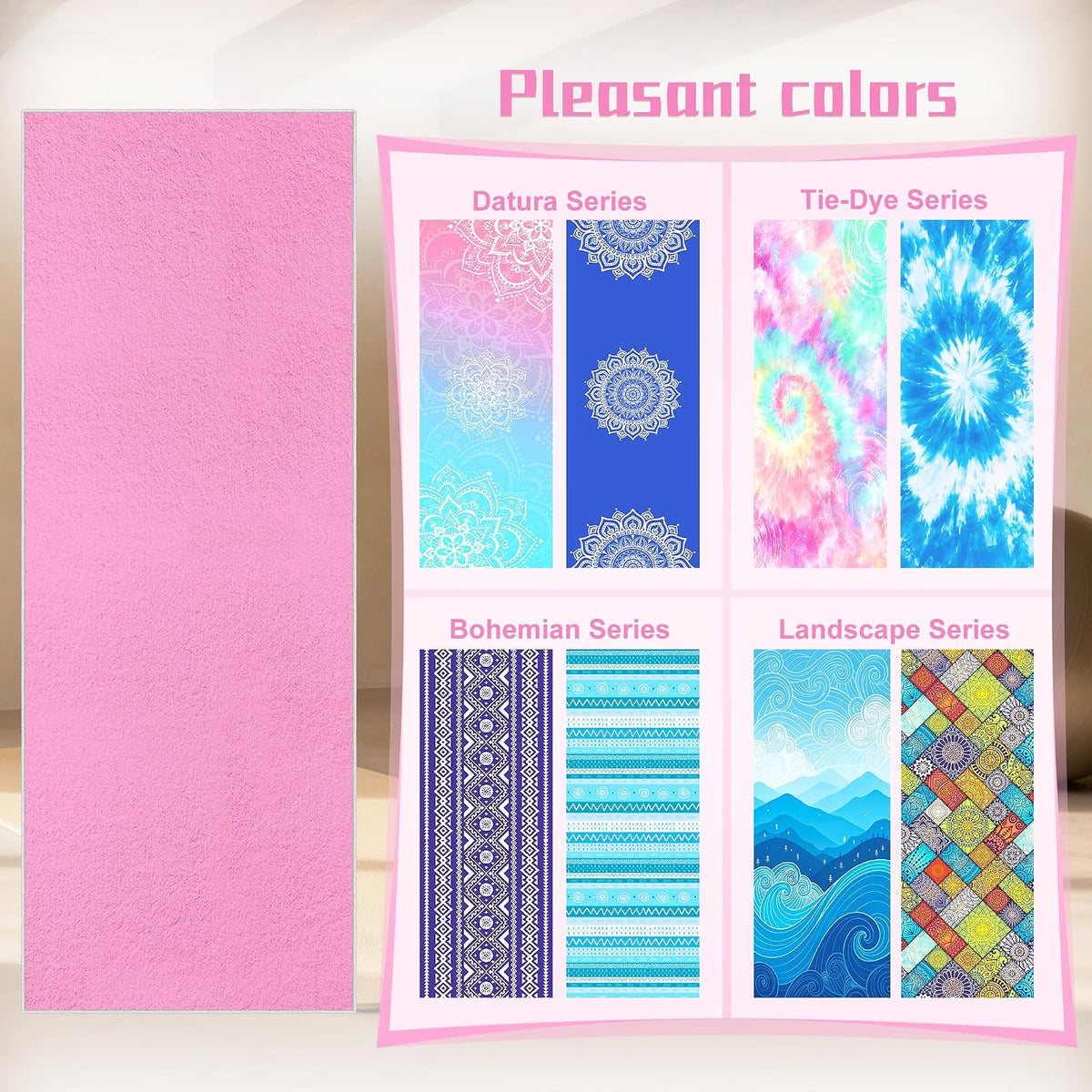 Yoga Towel,Absorbent Yoga Mat Towel for Hot Yoga Non Slip,Stylish Prints,Ideal for Workouts,Hot Yoga,Bikram,Pilates Equipment,72 x 27 in,Gradient Mandala