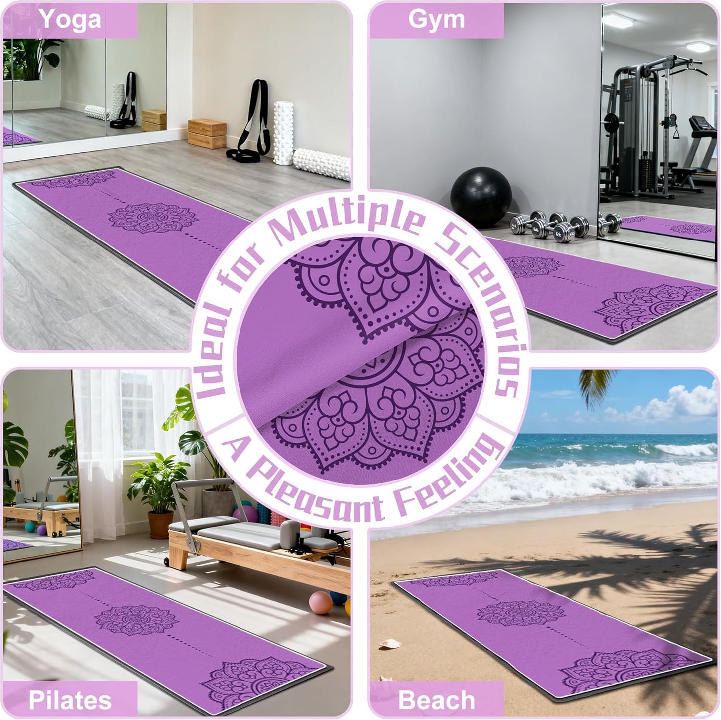 Yoga Towel,Absorbent Yoga Mat Towel for Hot Yoga Non Slip,Stylish Prints,Ideal for Workouts,Hot Yoga,Bikram,Pilates Equipment,72 x 27 in,Gradient Mandala