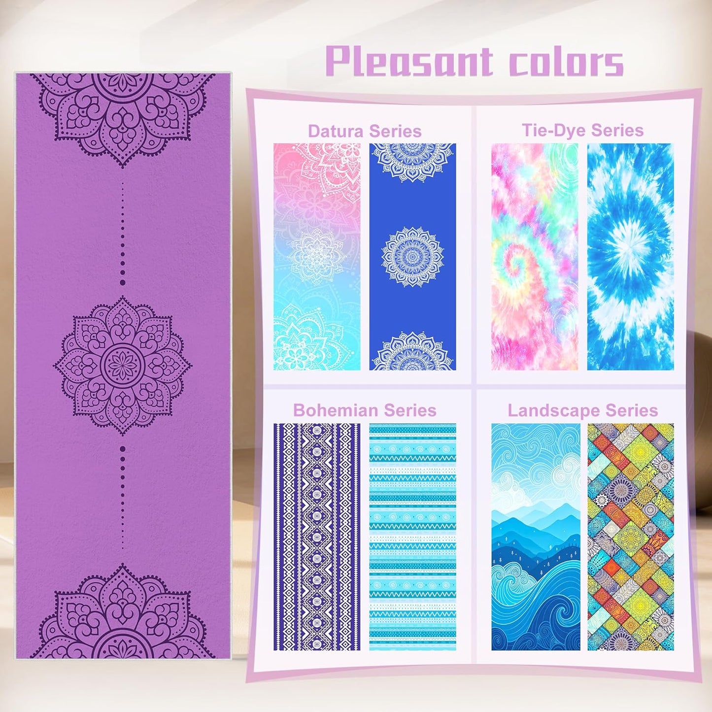 Yoga Towel,Absorbent Yoga Mat Towel for Hot Yoga Non Slip,Stylish Prints,Ideal for Workouts,Hot Yoga,Bikram,Pilates Equipment,72 x 27 in,Gradient Mandala
