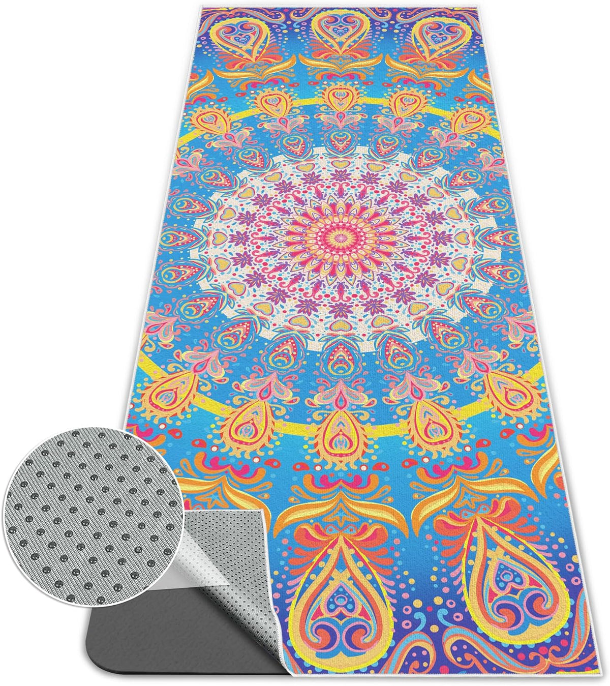 Yoga Towel,Absorbent Yoga Mat Towel for Hot Yoga Non Slip,Stylish Prints,Ideal for Workouts,Hot Yoga,Bikram,Pilates Equipment,72 x 27 in,Gradient Mandala